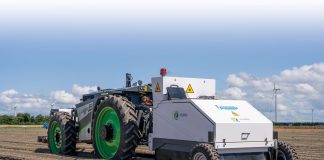 Lichte laser schiet onkruid uit het veld